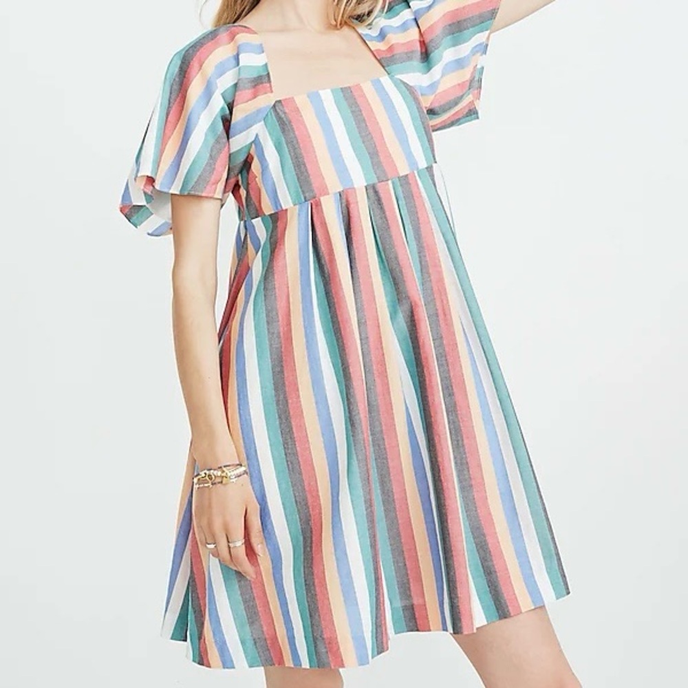 Madewell square neck mini dress in festival stripe size xxs